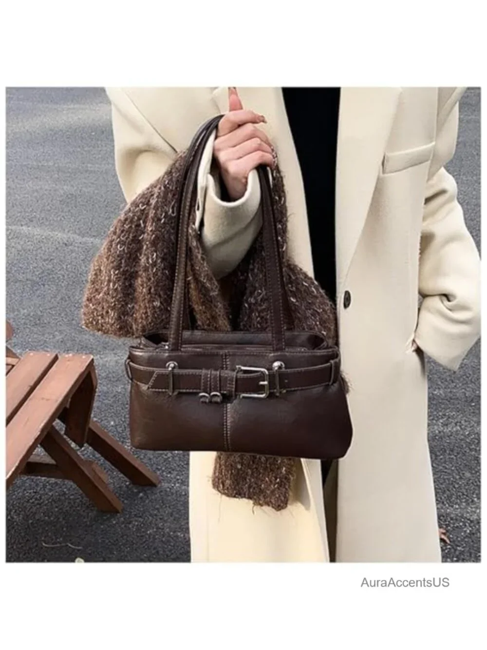 Vintage Y2K Hobo Purse with Belt Buckle Small PU Leather Underarm Satchel
